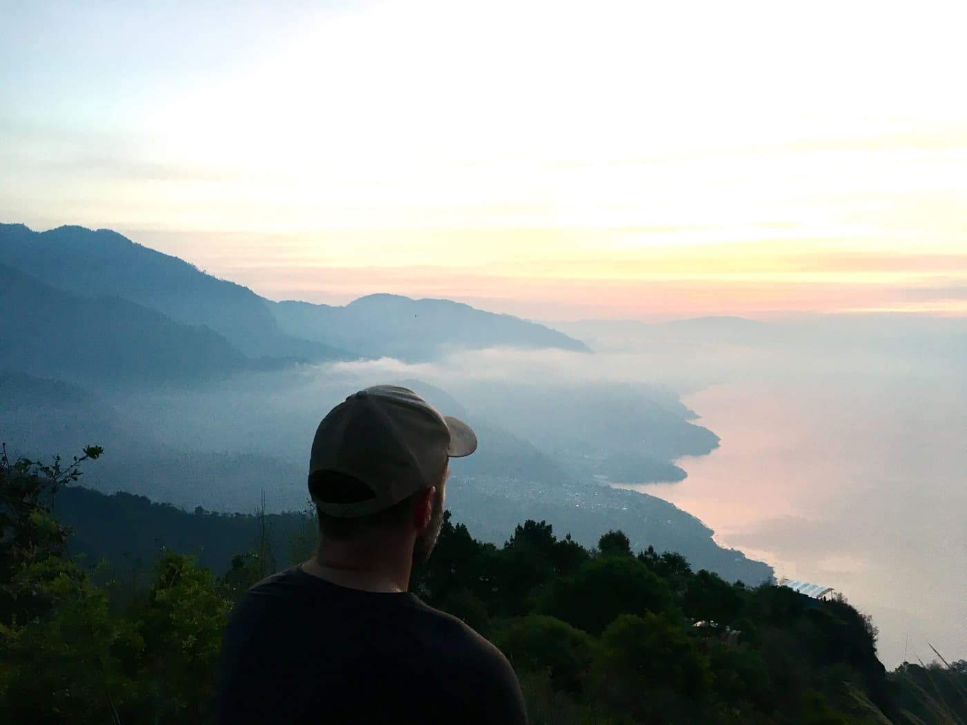 Overlooking a mountain lake at sunrise